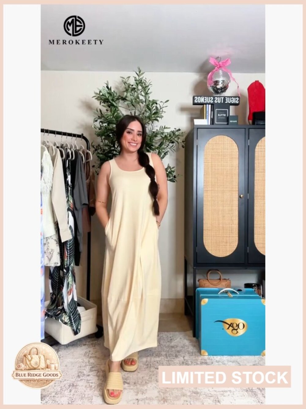 Sleeveless Maxi Tank Dress Scoop Neck Loose Fit Summer Casual Swing Dress with - Picture 7 of 7